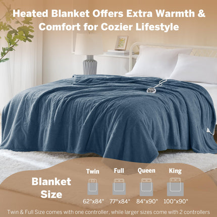 Serta Heated Blanket, Electric Full Size Blanket, Soft, Warm, Fuzzy Heating Blanket Full for Office, Couch, 1-12 hr Auto Shut Off Timer, 10 Lv Heat Setting, ETL Certified, Full 77" x 84" Navy