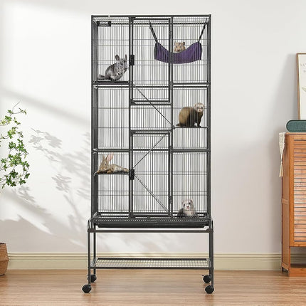 VEVOR 69" Rolling Metal Ferret Cage, Large 4-Tier Cage, Small Animal Cage with Ramps & Tray, Easy to Set up for Pet Rats, Hamster, Guinea Pig, Chinchilla, Squirrel, Hedgehogs, Bunny