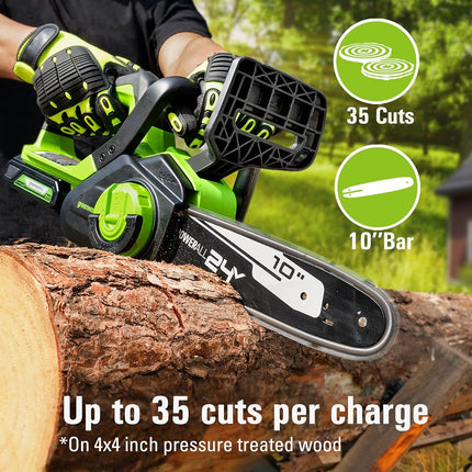 Greenworks 24V 10" Cordless Compact Chainsaw (Great for Storm Clean-Up, Pruning, and Firewood), 2.0Ah Battery and Charger Included