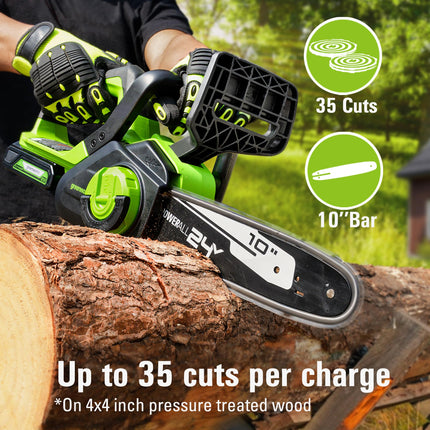 Motosierra compacta inalámbrica Greenworks 24V 10" (ideal para la limpieza de tormentas, la poda y la leña), batería de 2.0Ah y cargador incluidos