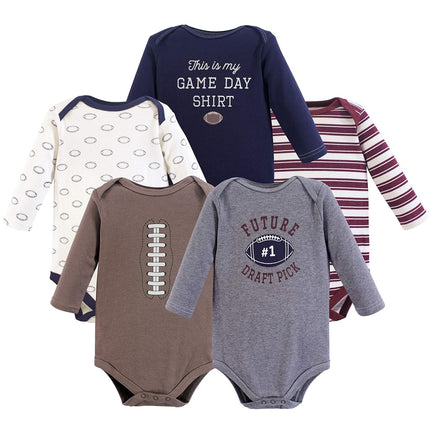 Hudson Baby Unisex-Baby Cotton Long-Sleeve Bodysuits, Gray Football, 12-18 Months