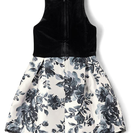 The Children's Place Vestidos elegantes sin mangas para niñas pequeñas, Velour Negro/Blanco, 14