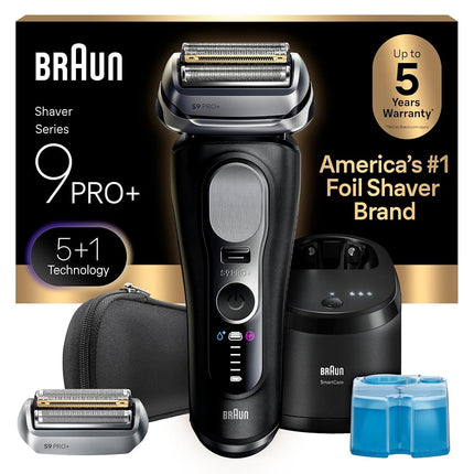 Afeitadora eléctrica Braun Series 9 PRO+ 9577cc para hombre, 5 elementos de afeitado Pro y recortadora de precisión para pelo largo, centro SmartCare 6 en 1, PowerCase para carga móvil, uso en seco y húmedo, 60 min de autonomía de batería