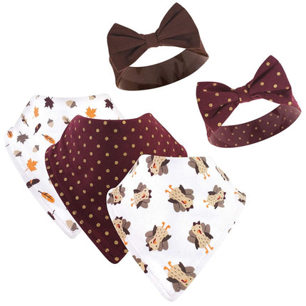 Hudson Baby Unisex - Conjunto de babero y diadema o gorros de algodón para bebé, diseño de pavo, talla única