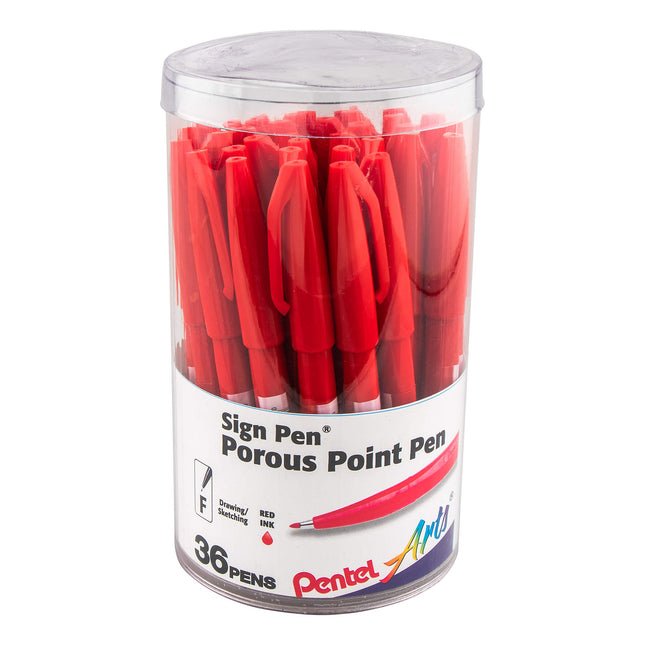 Pentel Arts Sign Pen, punta de fibra, tinta roja, bote de 36 unidades (S520PC36B)