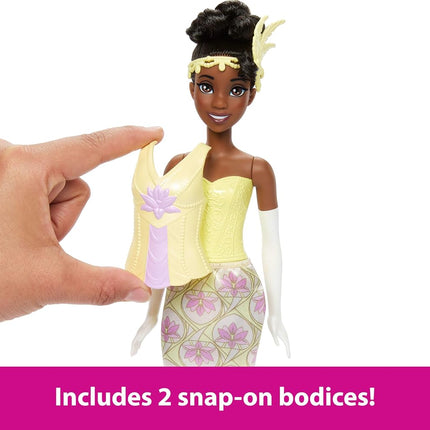 Disney Princess Mattel Toys, Tiana Fashion Doll with 2 Looks, 9 Accessories, 2 Snap-On Bodices & 2 Skirts, 2-in-1 Stories Inspired by Disney Movie