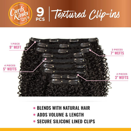 Sensationnel Curls Kinks and co Clip in - Top Lady 10 pouces mèches à clipser texturées, paquet de 9 pièces, ajoute du volume, style protecteur - Curls Kinks and Co Top Lady 10 pouces (1B OFFBLACK)