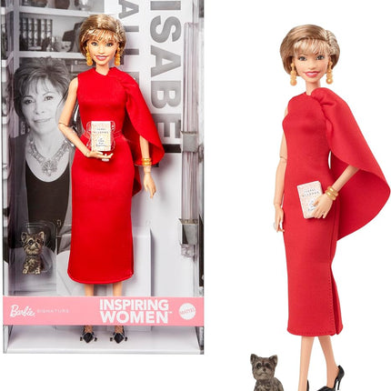 Barbie Inspiring Women Doll, Isabel Allende Collectible with in Red Dress with Book Accessory & Pet, HRM45