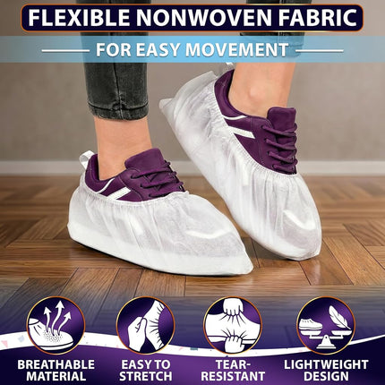 100 Pack Disposable Shoe Covers Sneaker Boot Covers White Shoe Protectors Non Slip Durable Shoe Booties Cover One size(White)