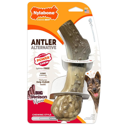 Nylabone Extreme Tough Dog Chew Toy Antler Alternative, Mess-Free, Venison Flavour, Large, for Dogs Upto 23 kg