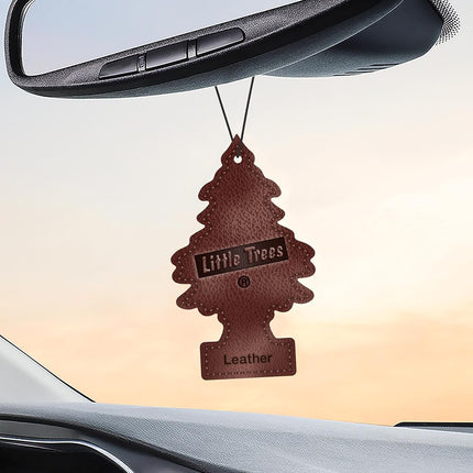 Little Trees Car Air Freshener I Hanging Tree Provides Long Lasting Scent for Auto or Home I Leather, 24 Count, (4) 6-Packs