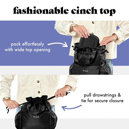 Sac à déjeuner à cordon Fit & Fresh Cromwell pour femmes, ensemble complet de déjeuner avec 2 contenants, résistant aux taches, étanche, essentiel pour la rentrée scolaire, boîte à lunch pour enseignant, noir