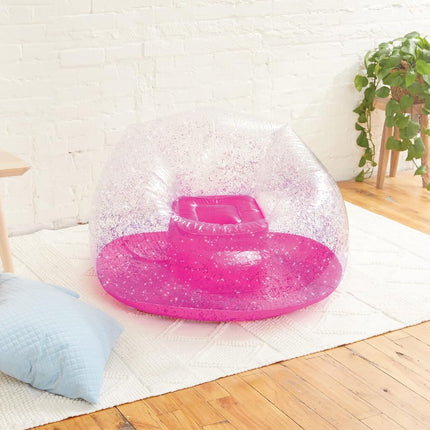 Three Cheers for Girls by Make It Real - Pink Glitter Confetti Chairs - Inflatable Lounge Chair for Kids - Comfortable & Portable Blow Up Chair Perfect for Outdoors, Bedrooms, Game Room, Dorms & More!