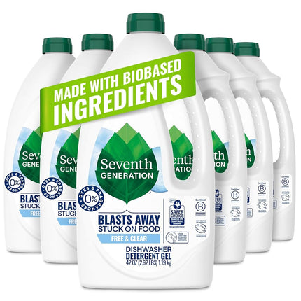Seventh Generation Dishwasher Detergent Gel Soap, Free & Clear, 42 Ounce Bottles, Pack of 6, Packaging May Vary