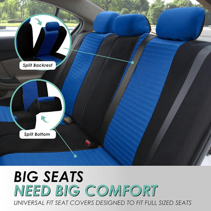 FH GROUP FH-FB060128 Three Row Trendy Elegance Car Seat Covers w. 8 Headrests, Airbag compatible and Split Bench, Blue / Black color- Fit Most Car, Truck, Suv, or Van