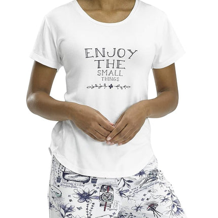 HUE Women's Fashion Sleepwear Pajama Tops, White - Enjoy The Small Things, XL