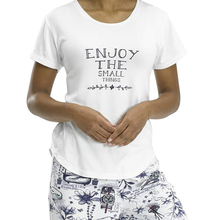 HUE Women's Fashion Sleepwear Pajama Tops, White - Enjoy The Small Things, XL