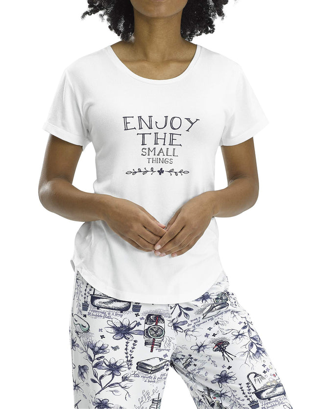 HUE Women's Fashion Sleepwear Pajama Tops, White - Enjoy The Small Things, XL