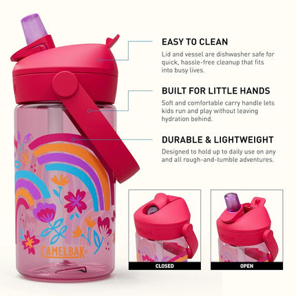 Camelbak THRIVE FLIP STRAW KIDS 14OZ – sport bottle – leak-proof – child-friendly size – easy drinking closure – ideal for on the go – Rainbow Floral, size: OS