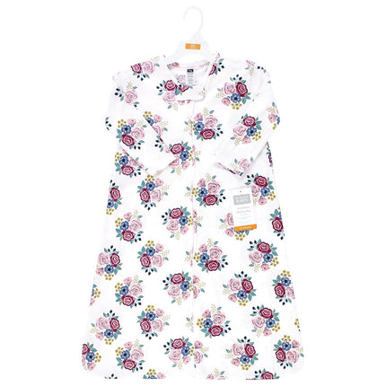 Hudson Baby Unisexo Bebé Manga Larga Jersey de Algodón Saco de Dormir, Manta, Flores Azul Marino Rubor, 0-6 Meses