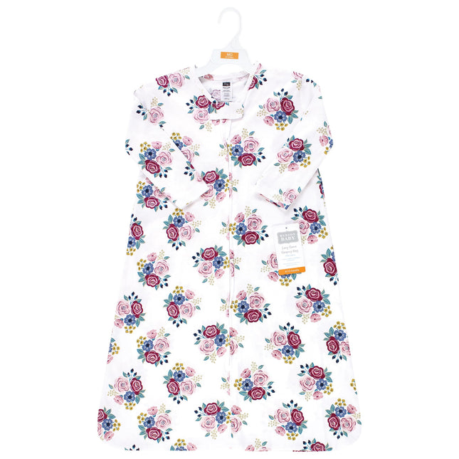 Hudson Baby Unisexo Bebé Manga Larga Jersey de Algodón Saco de Dormir, Manta, Flores Azul Marino Rubor, 0-6 Meses
