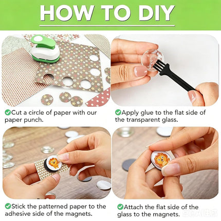65pcs 1.2 Inch DIY Fridge Glass Magnets Craft Set Include 1.2“ Paper Punch,Craft Magnet with Adhesive Backing and Clear Glass Cabochons for Refrigerator (32 Sets,1.2 in/30mm, Round)
