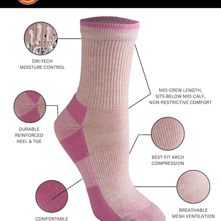 Dickies Women's Dri-tech Advanced Moisture Wicking Mid-crew Socks, Available in M-l (6, 12 Pairs), Grey Assorted 2 (6 Pairs), M