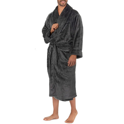Izod Men's Comfort-Soft Fleece Robe-Twill Stripe Bathrobe, Grey, 2X/3X