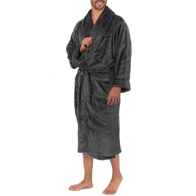 Izod Men's Comfort-Soft Fleece Robe-Twill Stripe Bathrobe, Grey, 2X/3X