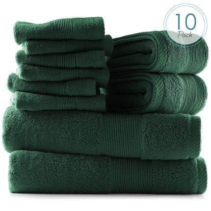 Hearth & Harbor 100% Ring Spun Cotton Bath Towels for bathroom - Luxury Bathroom Towels - Soft & Highly Absorbent Bath Towels Set, 10 Piece Set (2 Bath Towels, 2 Hand Towels, 6 Washcloths) - Green