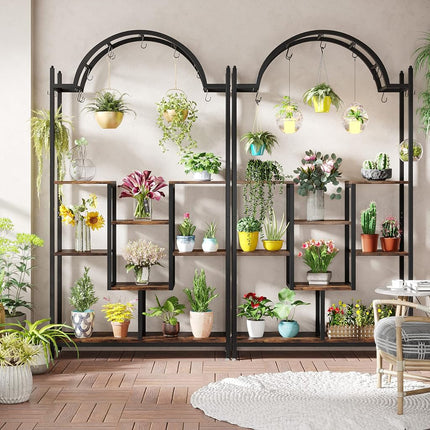 Tribesigns 5-Tier Plant Stand Indoor, 190 cm Tall Arched Plant Shelf with Hanging Hooks, Large Bonsai Pots Display Rack for Indoor, Balcony, Living Room