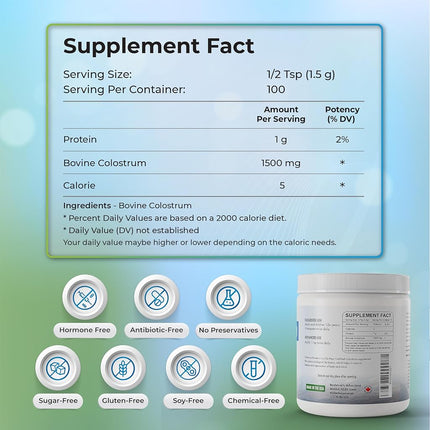 Wellness Extract Bovine Colostrum Powder with High Protein and Lactoferrin for Daily Nutritional Support, Immune System Support and Gut Health, Unflavored Supplement Powder for Men and Women, 150g