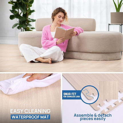 Yes4All Interlocking Mat with Edge - Foam Gymnastics Mat with Interlocking EVA Tiles (24 Square Feet, Walnut Wood Light - 24 Tiles)