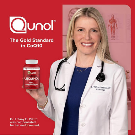 Qunol Mega Ubiquinol 100mg CoQ10, Superior Absorption, Patented Water and Fat Soluble Natural Supplement Form of Coenzyme Q10, Antioxidant for Heart Health, 100 Count Softgels.