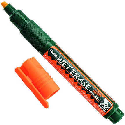 Pentel Arts Wet Erase Chalk Marker, Ideal on Blackboards and Windows, Small Chisel Tip, Orange Ink, SMW26-F, Box of 12