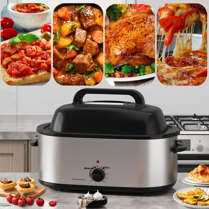 SUNVIVIPRO Roaster Oven 28 Quart, Electric Turkey Roaster with Self-Basting Lid, Removable Pan & Rack, Variable Temp Control, Stainless Steel Silver