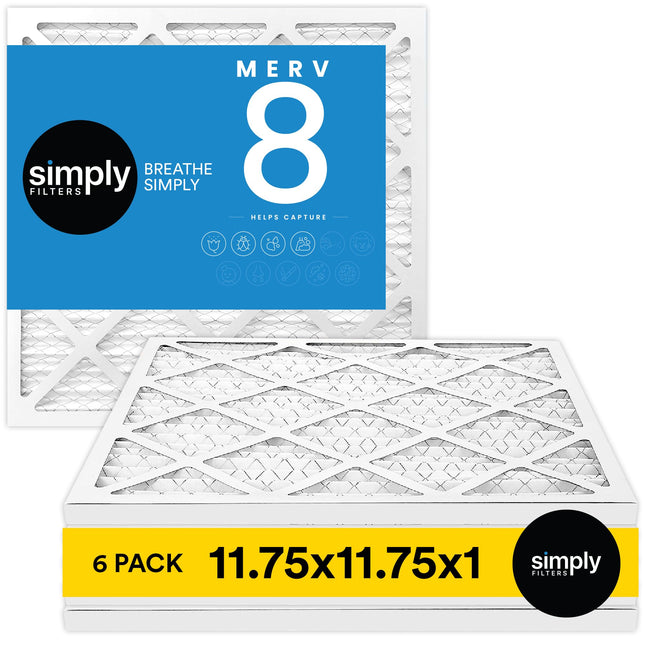 Simply 11.75x11.75x1 Air Filter, Merv 8, 6 Pack, F