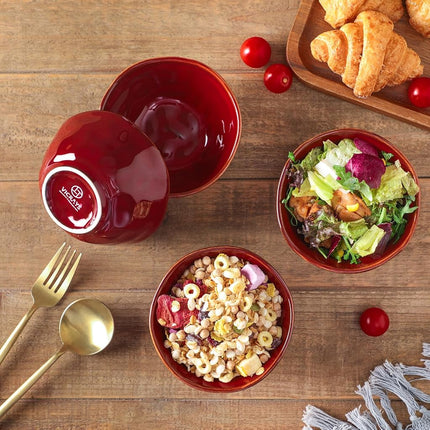 vicrays Ceramic Small Dessert Bowls Set - 10 oz, Set of 6, for Rice, Ice Cream, Soup, Snacks, Cereal, Chili, Side Dishes, Microwave, Oven and Dishwasher Safe, Kitchen Bowls Set, Cherry Red