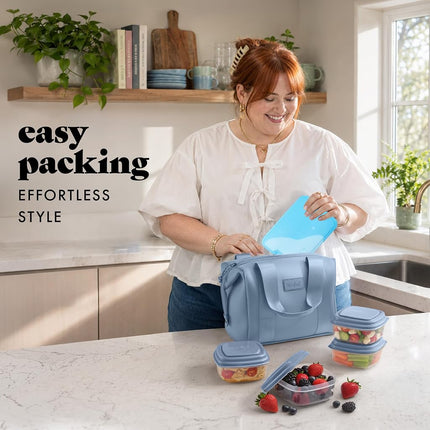 Fit & Fresh Remi Lunch Bag for Women Work – Neoprene Lunch Tote with Containers & Ice Pack, Reusable Meal Prep Lunch Box, Large Capacity, Machine Washable, Slate
