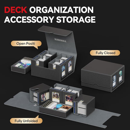 Kabinka Deck Box for MTG Commander Display, 5 in 1 Trading Card Storage Box Fits 400+ Double-sleeved Cards, Removable Deck Case for TCG/Sports Cards with Dice Tray, 4 Magnetic Card Holders (Black)