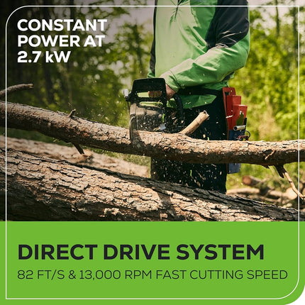 Greenworks 82V 16" Brushless (2.4 kW) Cordless Chainsaw (225 Cuts Per Charge), 4.0Ah Battery and Dual Port Rapid Charger (Great for Landscapers and Professionals