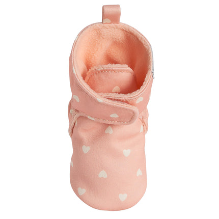 Gerber Baby Fleece Lined Wrap Fasten Non Skid Soft Slipper Booties, Pink Heart, 0 3_Months Unisex Infant