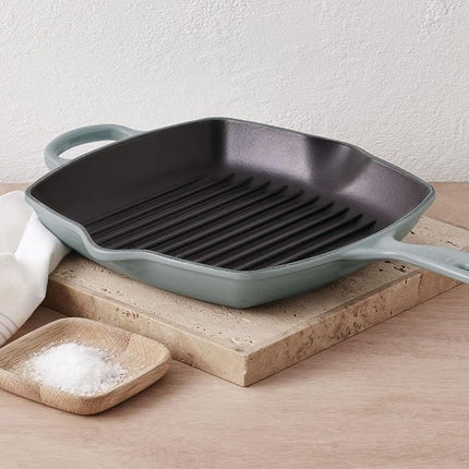 Le Creuset Cast Iron Signature Square Skillet Grill, 10.25", Sea Salt