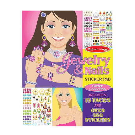 Melissa & Doug Jewelry and Nails Glitter Sticker Pad - 360+ Stickers, 15 Faces
