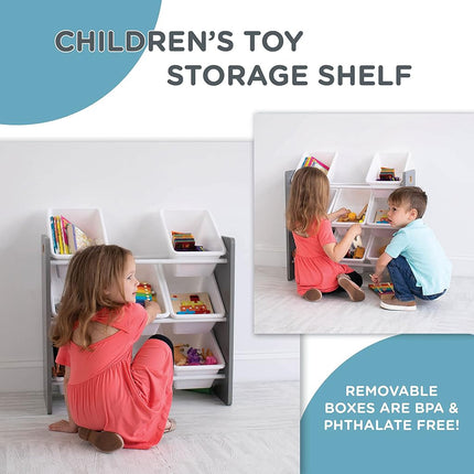 Humble Crew Wooden Toy Storage Organiser for Children & Toddlers, with 9 BPA Free Plastic Removeable Storage Bins, Ideal for Storing Toys, Games, Books and Craft Supplies - Grey/White