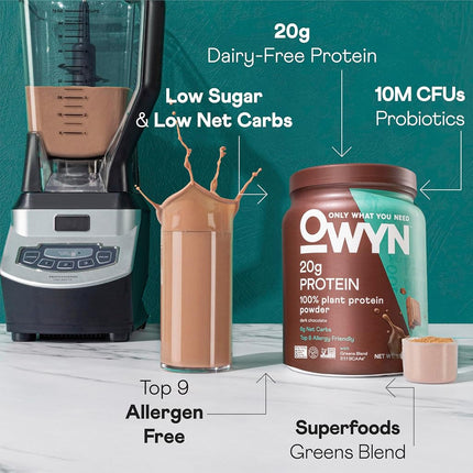 OWYN Only What You Need Vegan Plant-Based Protein Powder, Dark Chocolate, Dairy Free, Gluten Free, Soy Free, Allergy Friendly, Vegetarian, 494g Tub, 1Count
