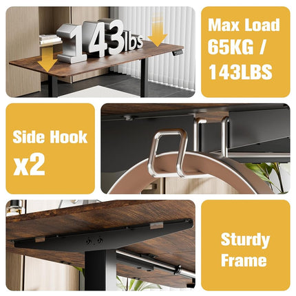 ERGOMAKER Electric Standing Desk 160x70cm Black Frame+ Rustic Brown Desktop