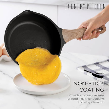 Country Kitchen Pots and Pans Set Nonstick, Cast Aluminum Kitchen Cookware Set with Utensils, 14 Pcs Non Stick Cooking Set w/Frying Pans & Saucepans, Sage