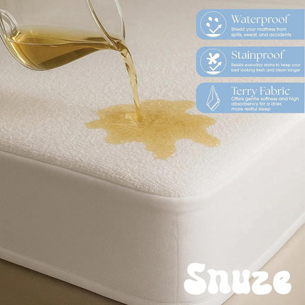 Protège-matelas éponge Snuze – Grand Lit, Housse Imperméable – Doux, Respirant, Lavable en Machine, Convient aux Matelas Jusqu'à 50 cm d'Épaisseur