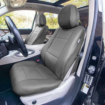 FH Group PU001SOLIDGRAY114 Universal Fit Full Set Solid Gray Automotive Seat Covers fits most Cars, SUVs, and Trucks (Faux Leather, with 4 Headrest Covers Solid)